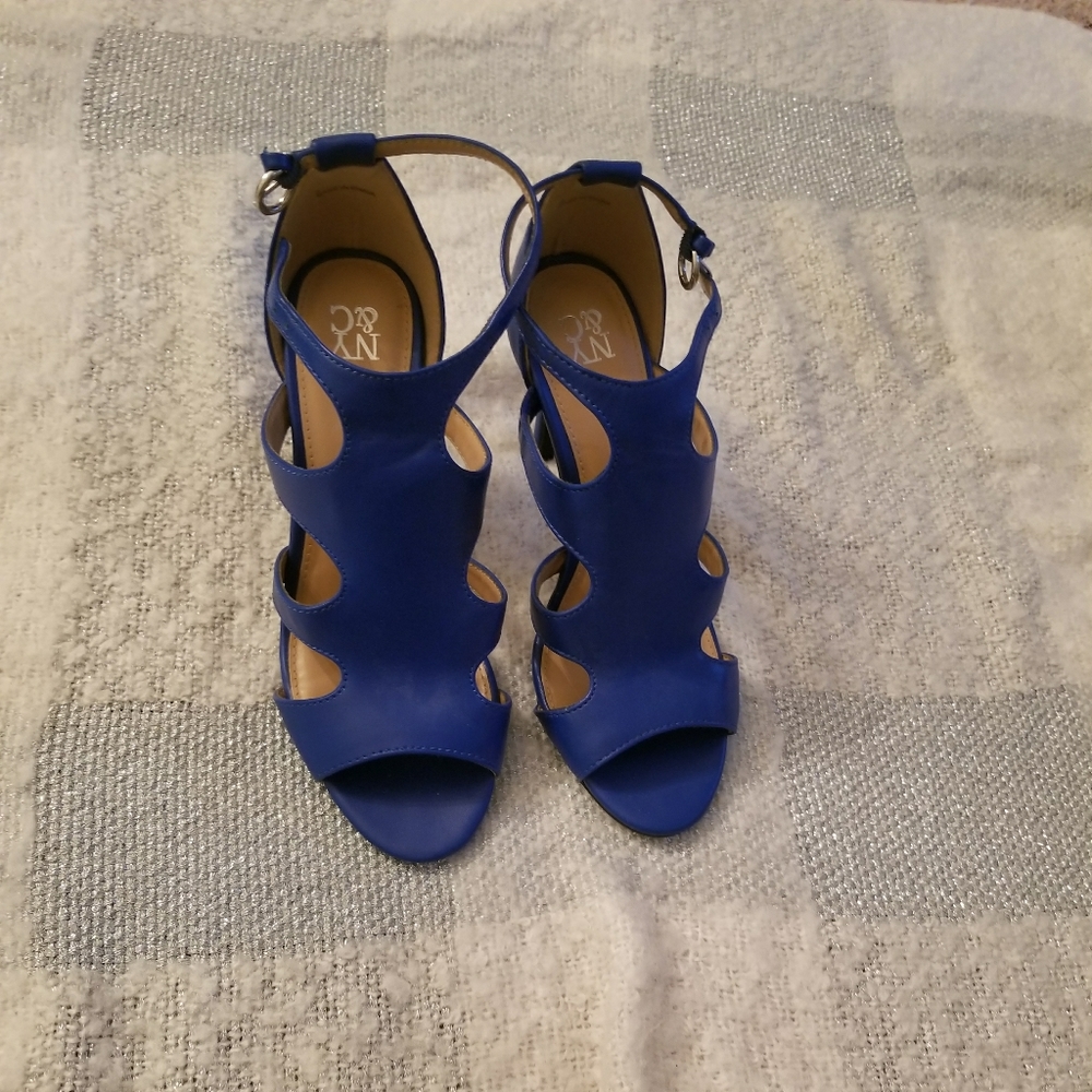 NYC blue sandal heels